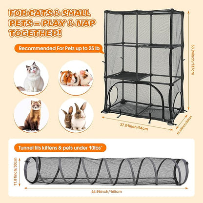Catio Outdoor Cat Enclosure for Cats &amp; Small Animals, Pet Playpen Cat Climber with Removable Pet Tunnel for Indoor/Outdoor Use