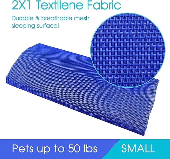 PHYEX Raised Pet Cot for Small Pets, Elevated Dog Bed with Breathable Mesh, Sturdy Steel Frame for Indoor &amp; Outdoor Use, Non-Slip Design, Easy Clean, 33-Inch Blue