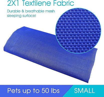 PHYEX Raised Pet Cot for Small Pets, Elevated Dog Bed with Breathable Mesh, Sturdy Steel Frame for Indoor &amp; Outdoor Use, Non-Slip Design, Easy Clean, 33-Inch Blue