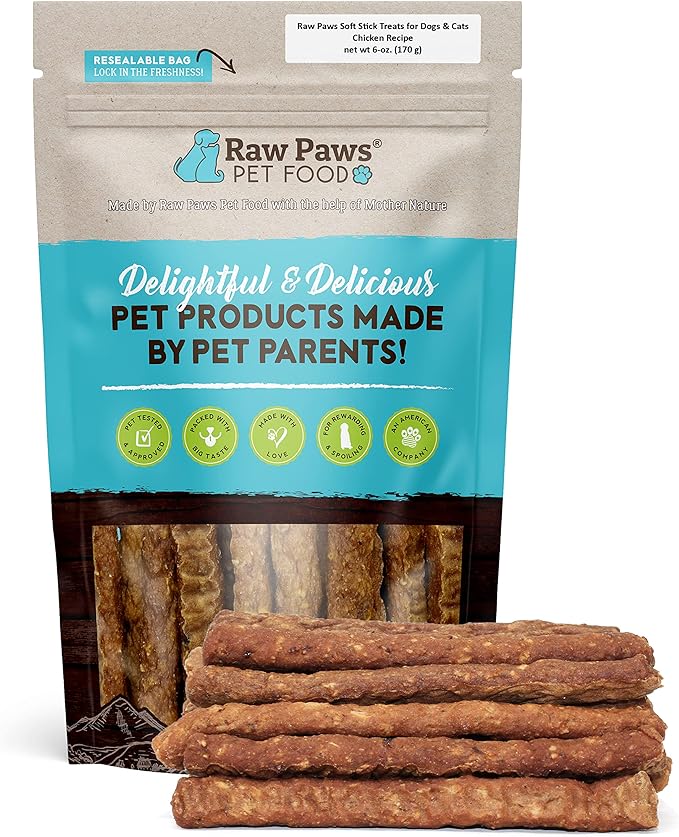Raw Paws Grain-Free Soft Stick Treats for Dogs &amp; Cats - Chicken Recipe, 6-oz - USA Soft Chicken Dog Treats Grain Free - Sausage Sticks for Dogs, Dog Jerky Sticks - Chewy Jerky