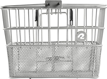 Retrospec Apollo Detachable Front Bike Basket Steel Half-Mesh with Integrated Detachable Hooks and Built-In Handle, Easy Assembly and Portability for Bicycles