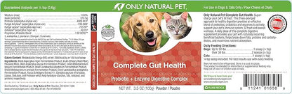 Only Natural Pet Complete Gut Health Complex - Probiotics &amp; Digestive Enzyme Supplement for Dogs &amp; Cats - Promotes Healthy Digestion, Immune System, Nutrient Absorption - Made in USA -3.5oz Powder