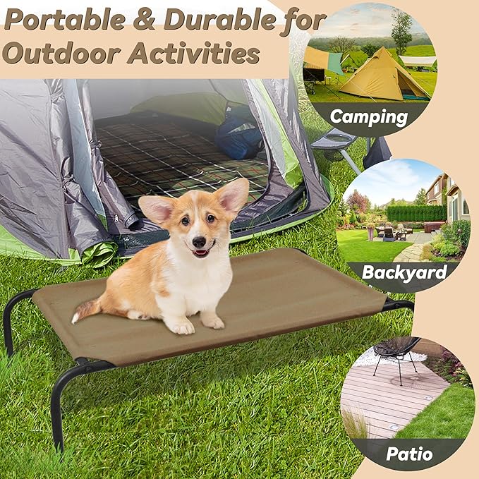 PHYEX Raised Pet Cot for Small Pets, Elevated Dog Bed with Breathable Mesh, Sturdy Steel Frame for Indoor &amp; Outdoor Use, Non-Slip Design, Easy Clean, 33-Inch Brown