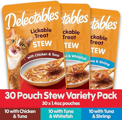 Hartz Delectables Stew Lickable Wet Cat Treats for Adult &amp; Senior Cats, Variety Pack, 30 Count