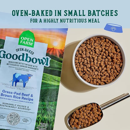 Open Farm Goodbowl, Oven-Baked Small Batch Dry Dog Food - Grass-Fed Beef &amp; Brown Rice Recipe, Includes Non-GMO Produce &amp; Grains, 3.5lb Bag (56oz Bag)