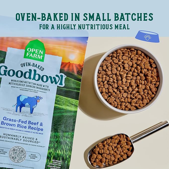 Open Farm Goodbowl, Oven-Baked Small Batch Dry Dog Food - Grass-Fed Beef &amp; Brown Rice Recipe, Includes Non-GMO Produce &amp; Grains, 22lb Bag (352oz Bag)