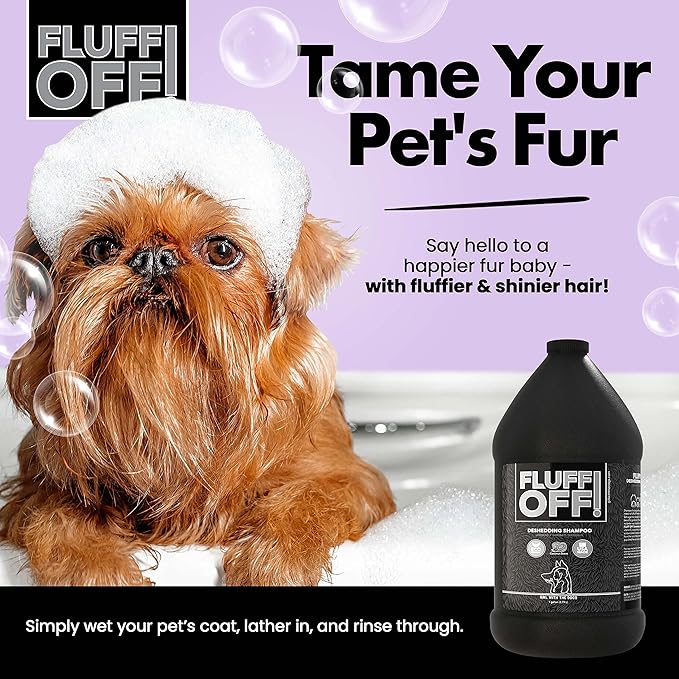 Fluff Off! by Girl With The Dogs, Natural Deshedding Dog &amp; Cat Shampoo, 1 Gal, Made in USA, 8 Wks+