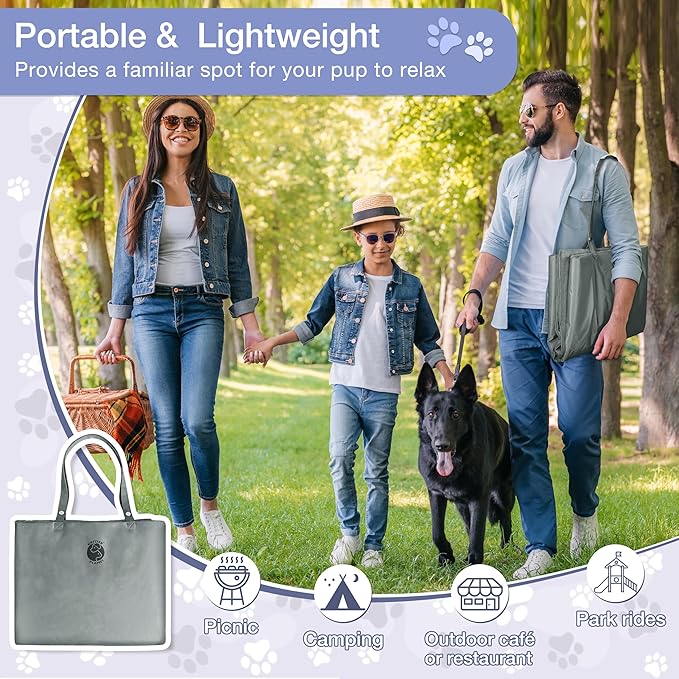 Kritter Planet Waterproof Foldable Dog Bed Pad for Camping &amp; Travel, Portable Roll-Up Dog Bed Car Seat Pet Cushion Mat with Handles for Small &amp; Medium Dogs, Indoor &amp; Outdoor Use
