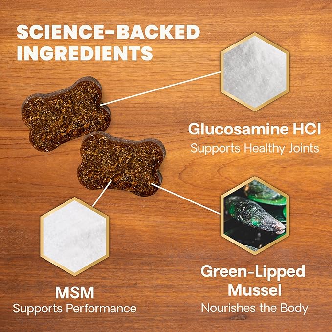 VetriScience Glycoflex 3 Clinically Proven Hip and Joint Support Supplement for Small Dogs - Maximum Strength Dog Supplement with Glucosamine, MSM, Green Lipped Mussel &amp; DMG - 60 Chews,Chicken Flavor