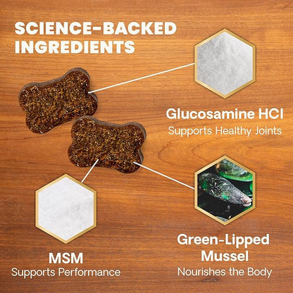 VetriScience Glycoflex 3 Clinically Proven Hip and Joint Support Supplement for Small Dogs - Maximum Strength Dog Supplement with Glucosamine, MSM, Green Lipped Mussel &amp; DMG - 60 Chews,Chicken Flavor