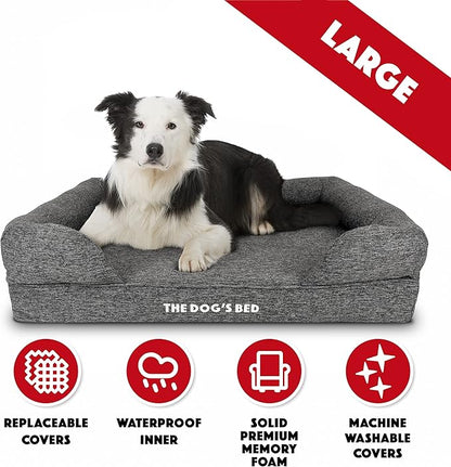 The Dog’s Bed, Large Grey Linen 36x27, Memory Foam, Pain Relief: Arthritis, Hip &amp; Elbow Dysplasia, Post Surgery, Lameness, Supportive, Calming, Waterproof Washable Cover, Veterinary Approved