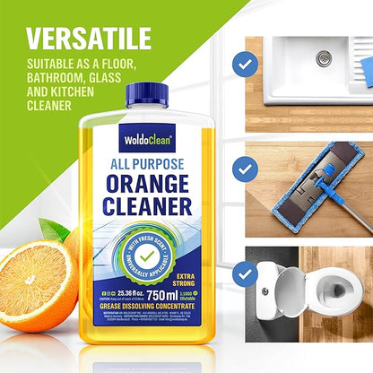 Orange Oil Cleaner Concentrated 25.36 fl oz (1 : 1000) - makes up to 200 Gallons Multi-Use Adhesive &amp; Grease Remover, Custom-Dilution Citrus Degreaser for Floors, Kitchen &amp; Bath