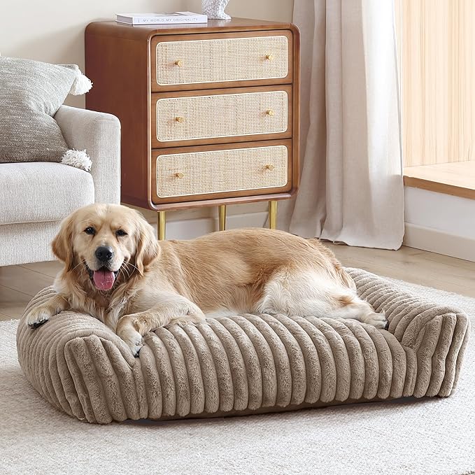 Arlee Saddle Sofa Memory Foam Pet Bed, Comfortable &amp; Washable, Ideal for Dogs and Puppies, Extra Comfort, Couch Design, Crate &amp; Kennel Furniture, Pet Supplies &amp; Essentials, Tan, Large