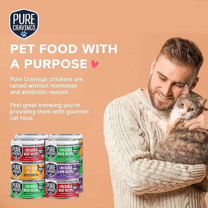 Chicken Recipe in Broth, Shredded Wet Cat Food, Variety Flavor Pack: Chicken, Lamb, Duck, Beef; Grain-Free Protein, Non-GMO