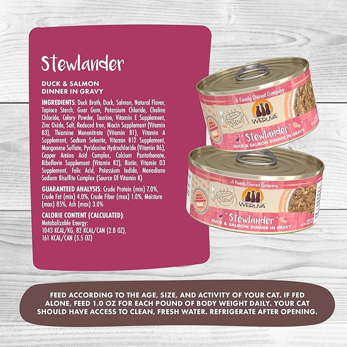 Weruva Classic Cat Stews!, Stewlander with Duck &amp; Salmon in Gravy, 2.8oz Can (Pack of 12)