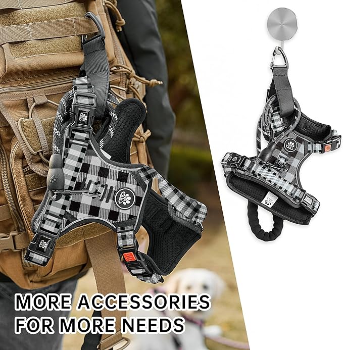 NESTROAD Dog Harness (Checkered Black,S) with Leash, Reflective, Adjustable, Soft Padded, Easy Control Handle, for Small Dogs, Front &amp; Rear Clip Design