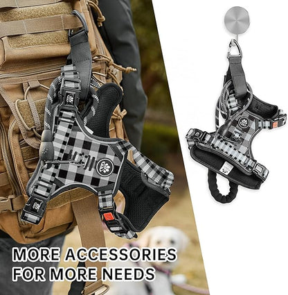 NESTROAD Dog Harness (Checkered Black,S) with Leash, Reflective, Adjustable, Soft Padded, Easy Control Handle, for Small Dogs, Front &amp; Rear Clip Design