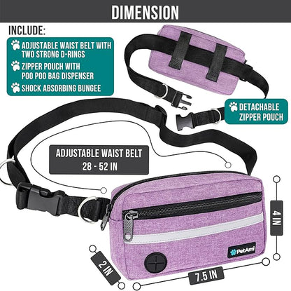 PetAmi Hands Free Dog Leash, Dog Running Leash Belt for Walking Jogging, Dog Waist Zipper Pouch Fanny Pack with Poop Bag Dispenser, Dual Padded Handle Bungee Leash for Small Medium Large Dogs, Single