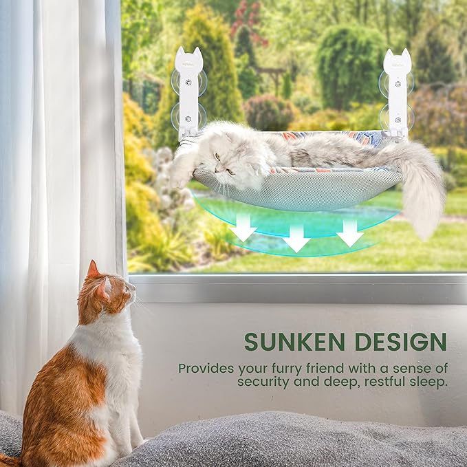 2 Pack Cat Window Perch, Glow in The Dark Foldable Cat Hammock with Sunken Design &amp; Removable Soft Cover, Breathable Cordless Window Bed for Resting Indoor Kitten (Shallow Perch, 2 Pack - M)