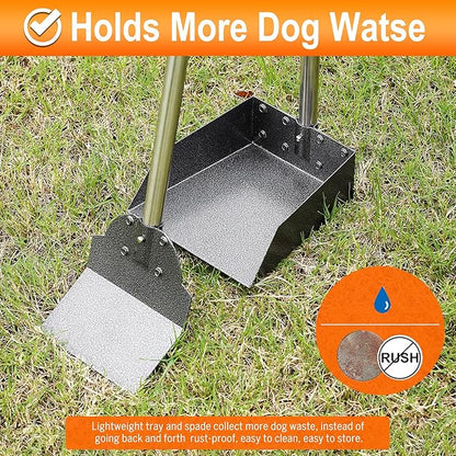 Pooper Scooper, Metal Aluminum Tray and Spade Poop Scoop Set with Adjustable Stainless Steel Long Handle, Pet Waste Removal Heavy Duty Poop Scooper (Small Tray&amp;Spade)