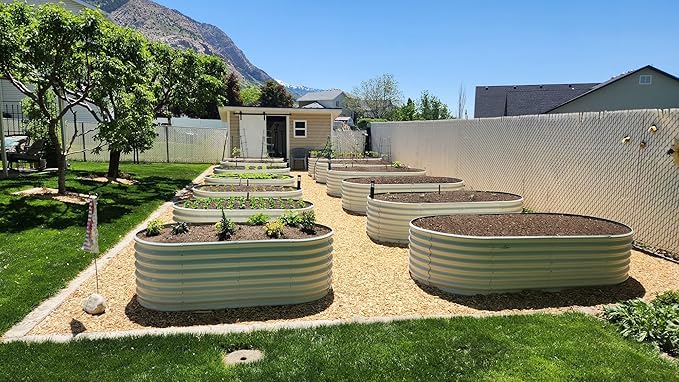 A ANLEOLIFE 6X3X2 ft Galvanized Raised Garden Beds Outdoor, Oval Large Metal Deep Root Planter Box for Planting Vegetables Flowers Herb, Anti-Rust &amp; Easy-Setup, Antique White