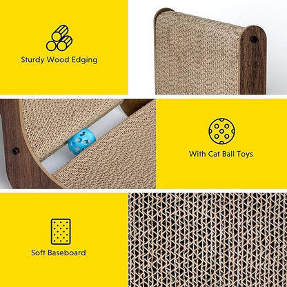 Cat Scratcher with Cat Toys Ball Track, Build-in Ball, L-Shaped Scratcher, Cardboard Lounge Bed, Stable and Durable, Furniture Protector, Reversible