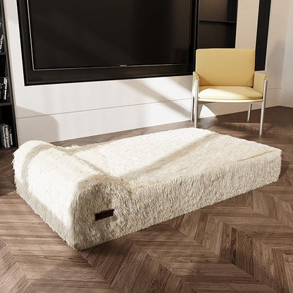 KOPEKS Orthopedic Memory Foam Dog Bed 7" Inch Thick Extra Large Dog Bed with Pillow Fluffy Brown 50"x34"x10" Includes Waterproof Liner &amp; Durable Removable Cover with Smart Design