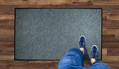M+A Matting WaterHog Diamond | Commercial-Grade Entrance Mat with Rubber Border – Indoor/Outdoor, Quick Drying, Stain Resistant Door Mat (Bluestone, 4&
