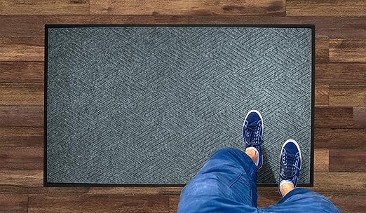 M+A Matting WaterHog Diamond | Commercial-Grade Entrance Mat with Rubber Border – Indoor/Outdoor, Quick Drying, Stain Resistant Door Mat (Bluestone, 4&