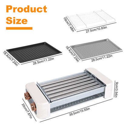 3 In 1 Electric Hot Dog Roller Machine with Grill &amp; Griddle 6-Roller Hot Dog Cooker Smokeless Non-Stick Indoor Outdoor with 3 Temp Levels for BBQ Saus