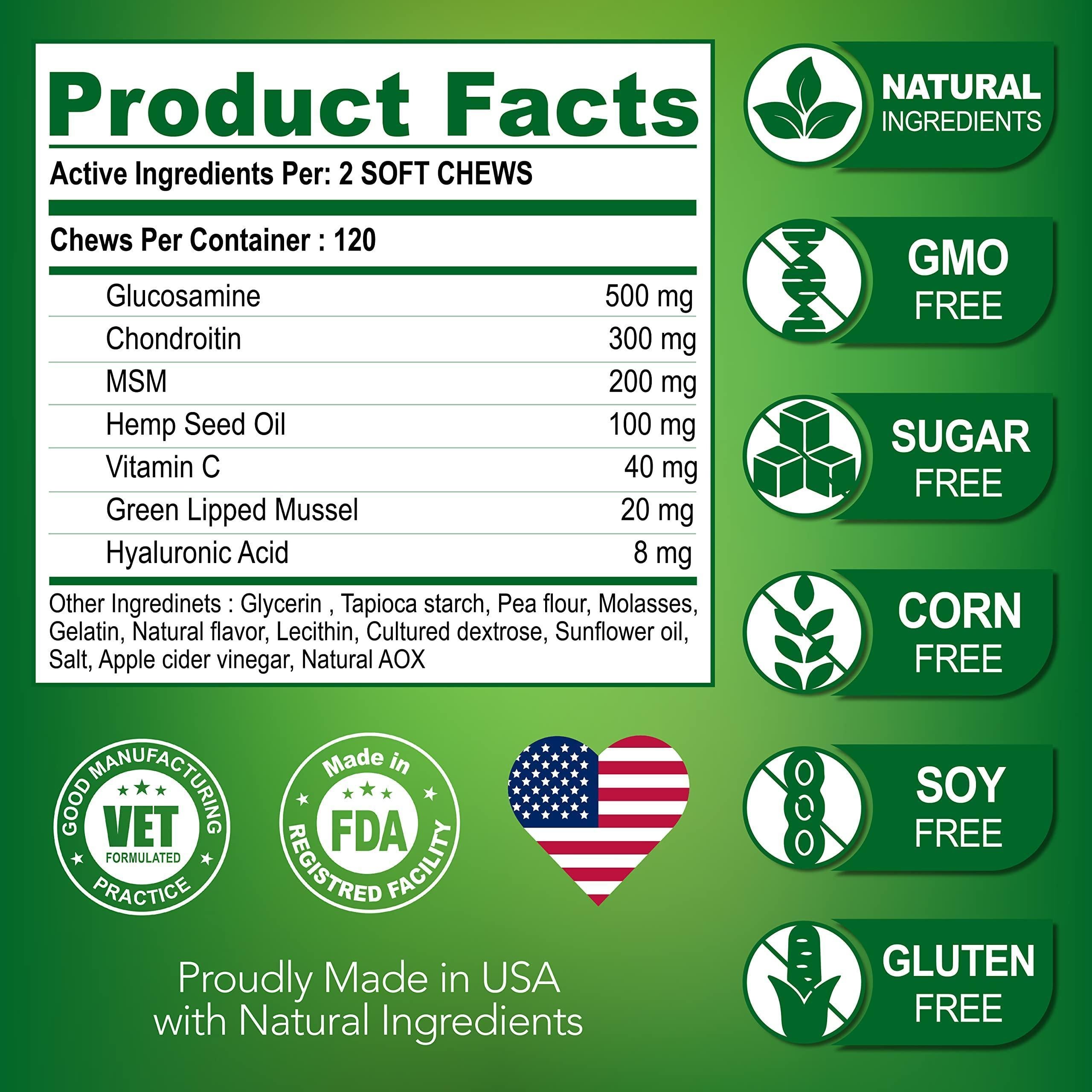 Hemp Hip &amp; Joint Supplement for Dogs Glucosamine 120 Chews