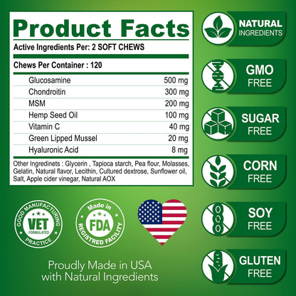 Hemp Hip &amp; Joint Supplement for Dogs Glucosamine 120 Chews