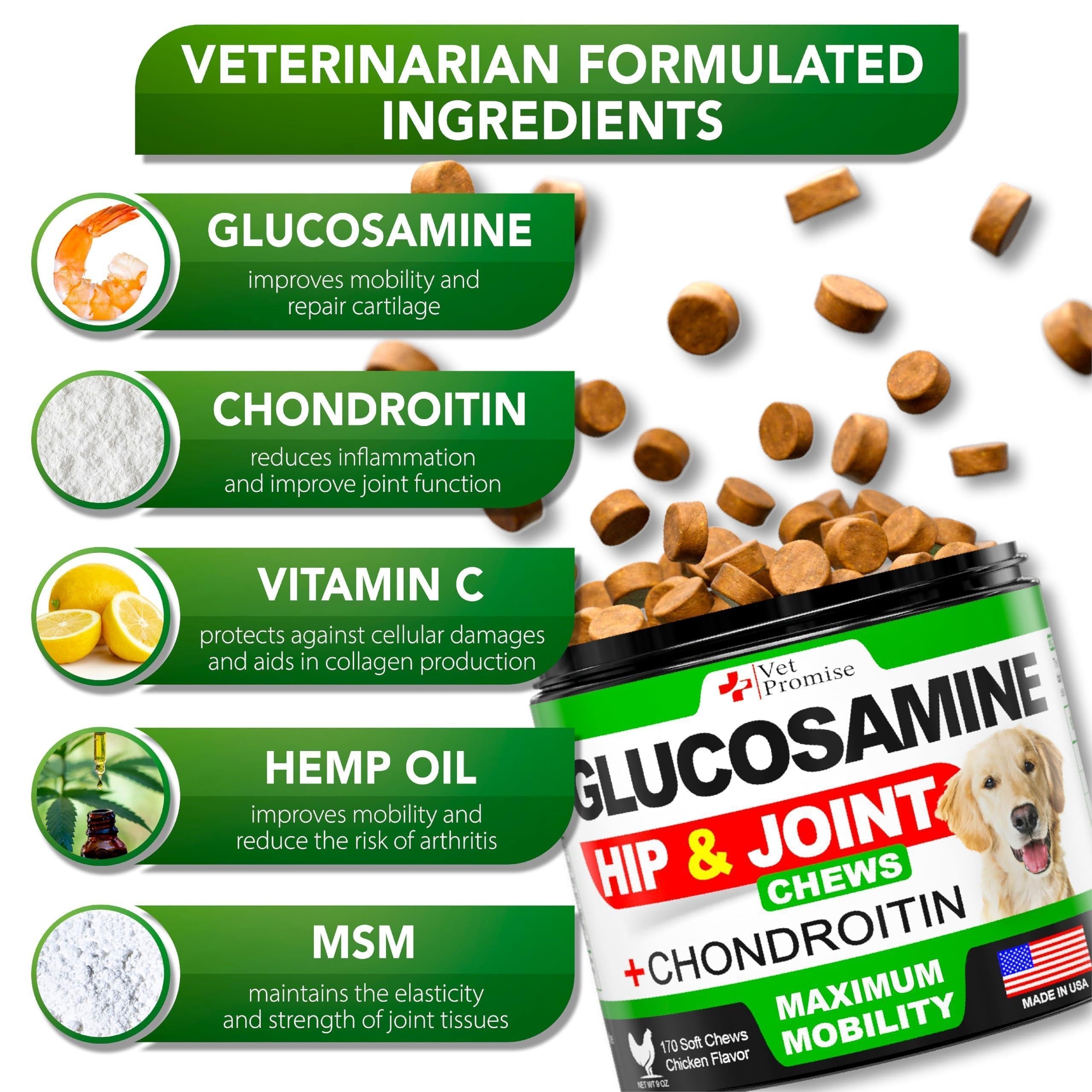 Glucosamine for Dogs 170 Mobility Chews Chondroitin MSM &amp; Hemp