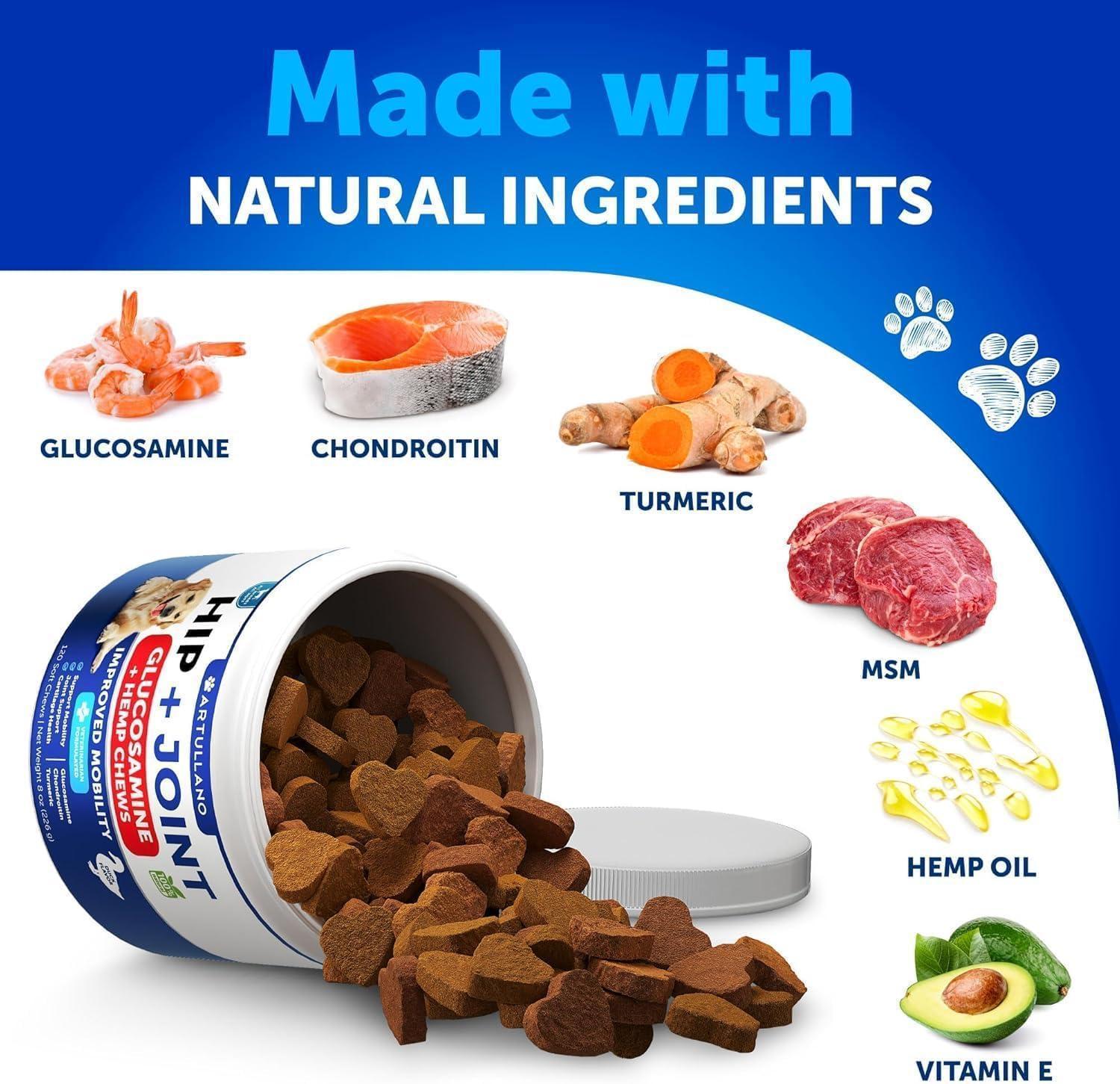 Hemp Hip &amp; Joint Supplement for Dogs 240 Count 2-Pack Glucosamine Chondroitin &amp; MSM