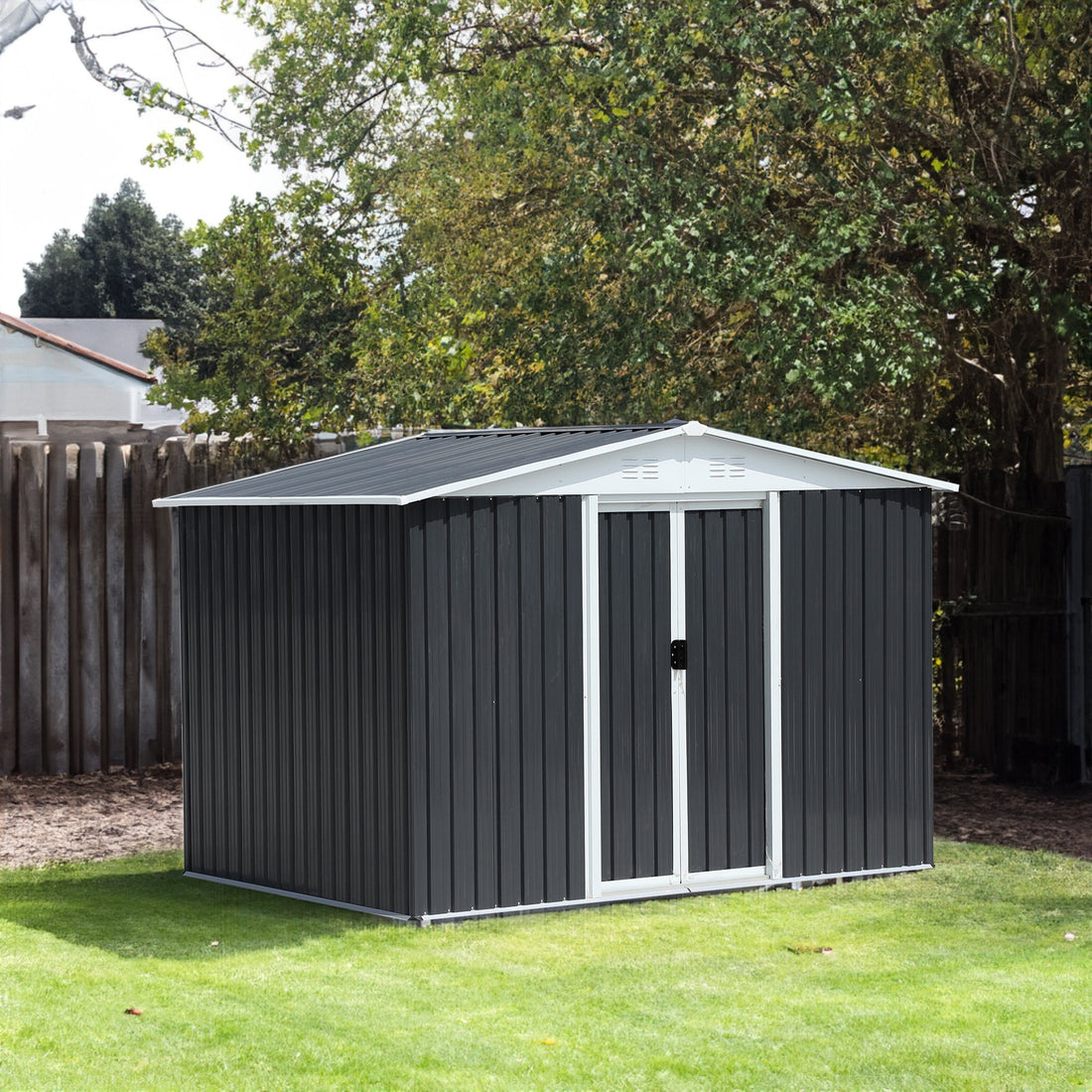 GO 47.2" Large Wooden Dog House Outdoor, Outdoor &amp; Indoor Dog Crate, Cabin Style, With Porch, 2 Doors