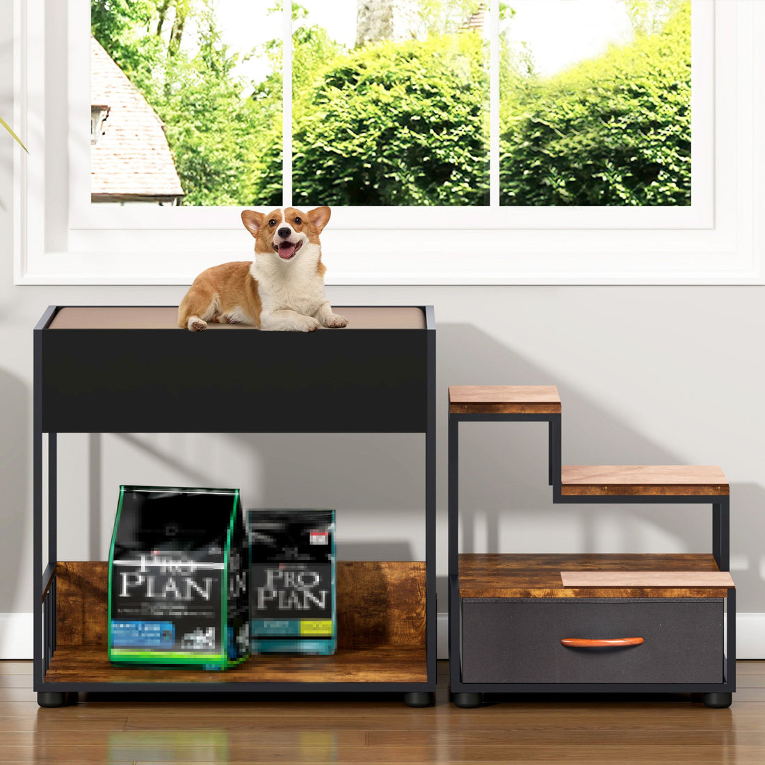 Pet Step Window Perch,Bunk Beds Window Perch for Dogs Bedside Lounge Elevated Dog Bed Multi-Level Platform with sponge Vintage