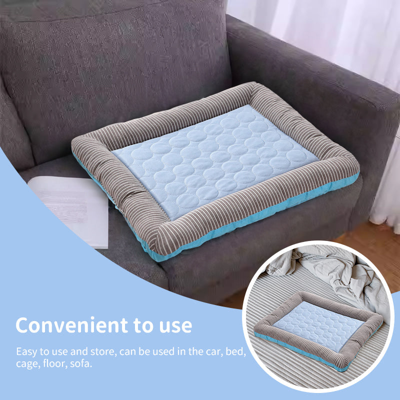 Cooling pet mats for dogs &amp; cats (puppies/kittens): ice silk, breathable, soft summer pads in pink/blue.