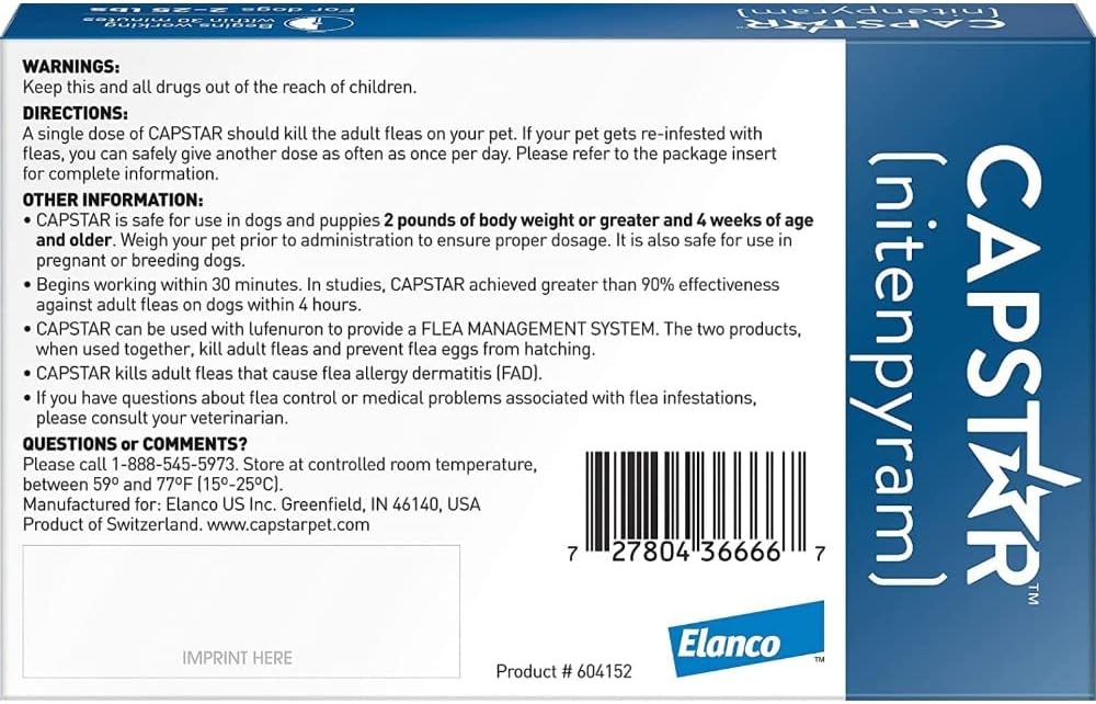 Capstar Fast-Acting Oral Treatment for Dogs &amp; Cats 2-25 lb 6 Doses Fast Acting