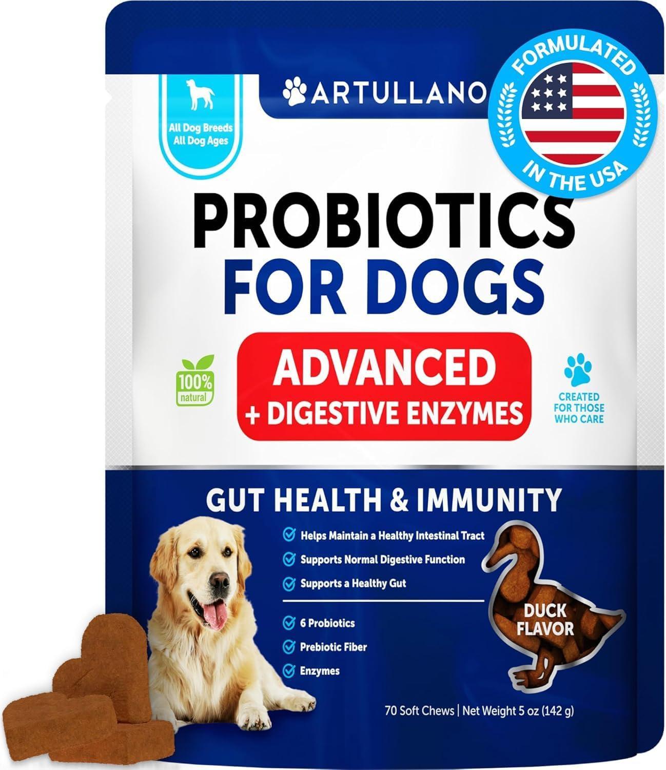 Probiotics for Dogs 70 Chews Duck Flavor Gut Health &amp; Prebiotics