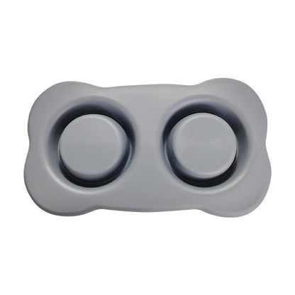 Large Silicone Pet Bowl Double Dog Bowl Stainless Steel
