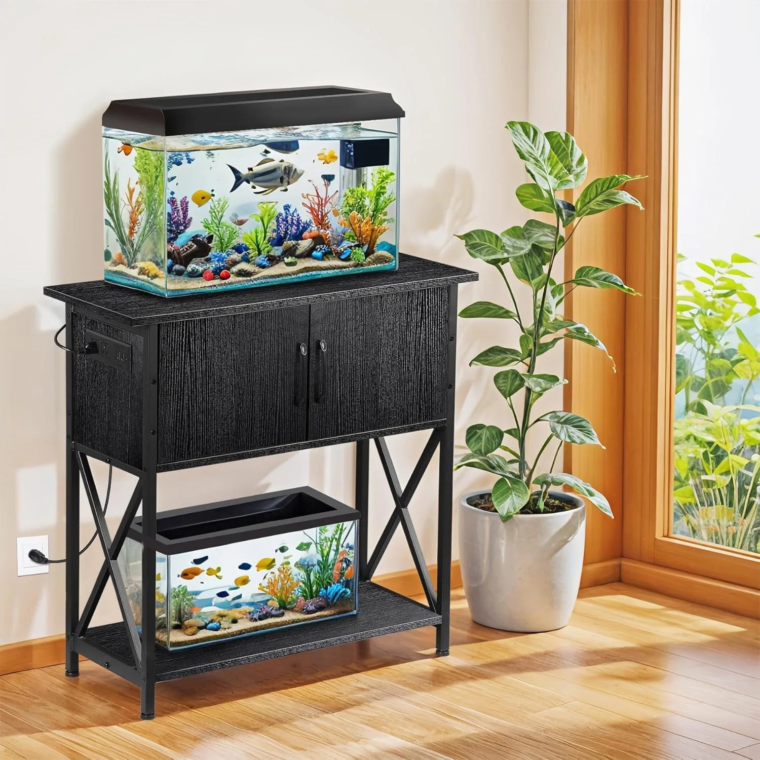 20-29 Gallon Fish Tank Stand with Cabinet for Fish Tank Accessories Storage, Metal Double Aquarium Stand, 30.71&