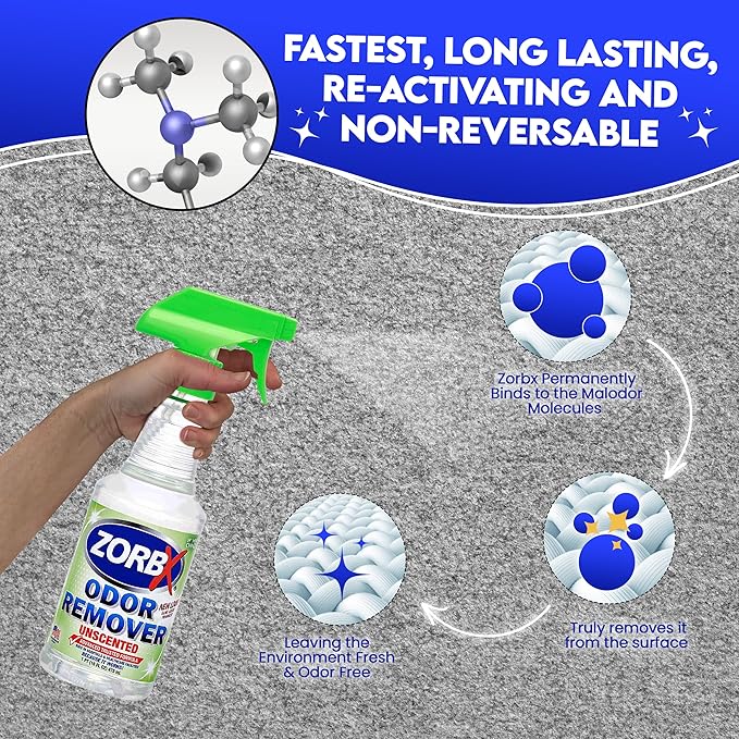 ZORBX Unscented Odor Eliminator for Strong Odor 16 oz - Pack of 2 - Used in Hospitals &amp; Healthcare Facilities - Advanced Trusted Formula, Fast-Acting Odor Remover Spray for Dog, Cat, House &amp; Carpet