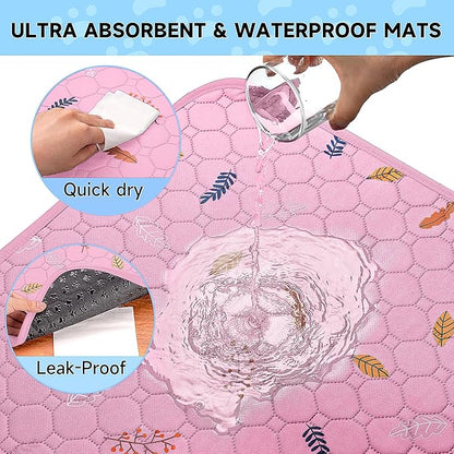 Sunheir Washable Pee Pads for Dogs 2-Pack Reusable Puppy Pads Pet Training Pads, Waterproof Dog Pee Pads for Crate, Whelping Pad, Non-Slip Protects Against Urine Leakage (Leaves - Pink, 31x36)