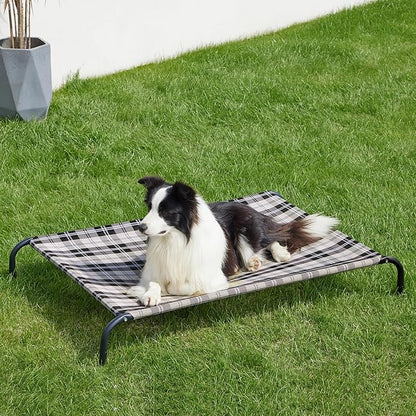 Bedsure Outdoor Elevated Dog Bed Large Sized Dog, Portable Indoor &amp; Outdoor Cooling Raised Cot Pet Hammock Bed with Skid-Resistant Feet, Frame with Breathable Mesh, Checkered White, 49 inches