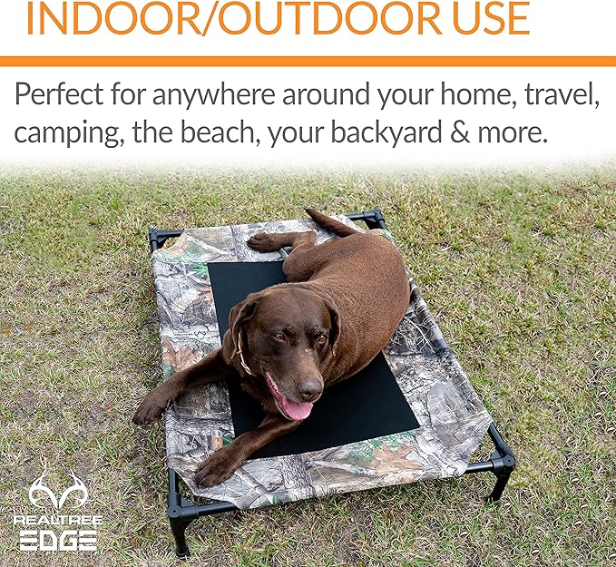K&amp;H Pet Products Outdoor Elevated Dog Cot, Breathable Cooling Elevated Cot Hammock Pet Bed for Medium Dogs, Washable Mesh Cover, Raised Metal Frame, Collapsible, Portable - Medium 32 X 25in Camo