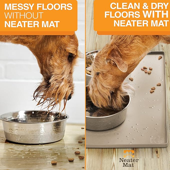 Neater Pet Brands Neater Mat - Waterproof Silicone Pet Bowls Mat - Protect Floors from Food &amp; Water (19" x 12", Cappuccino)