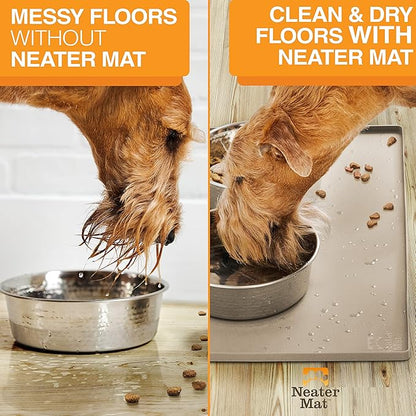 Neater Pet Brands Neater Mat Pet Mats for Food and Water, Cat &amp; Dog Bowl Mat Waterproof Silicone, Feeding Tray, Dog Food Mats for Floors, Placemat w/Raised Edge for Under Bowls, 24" x 16", Cappuccino