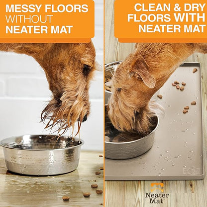 Neater Pet Brands Neater Mat Pet Mats for Food and Water, Cat &amp; Dog Bowl Mat Waterproof Silicone, Feeding Tray, Dog Food Mats for Floors, Placemat w/Raised Edge for Under Bowls, 16” x 10”, Cappuccino