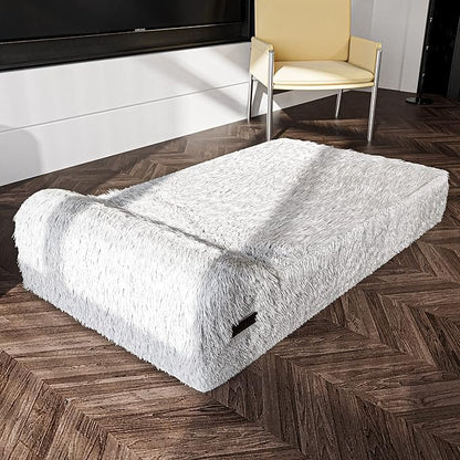 KOPEKS Orthopedic Memory Foam Dog Bed 7" Inch Thick Extra Large Dog Bed with Pillow Fluffy Grey 50"x34"x10" Includes Waterproof Liner &amp; Durable Removable Cover with Smart Design