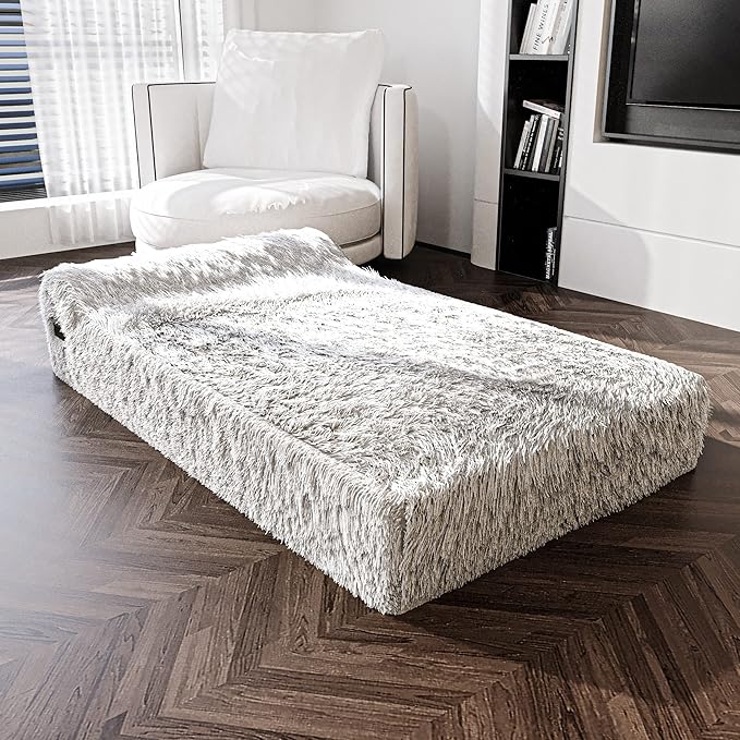 KOPEKS Orthopedic Memory Foam Dog Bed 7" Inch Thick Extra Large Dog Bed with Pillow Fluffy Grey 50"x34"x10" Includes Waterproof Liner &amp; Durable Removable Cover with Smart Design